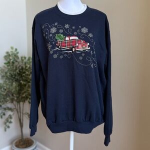 Morning Sun Double Collar Embroidered/Embellished Christmas Truck Sweatshirt
